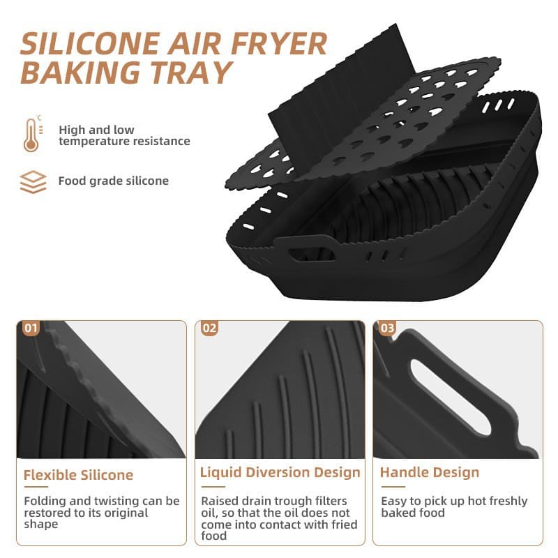Silicone air fryer baking pan foldable square compartment air fryer liner air fryer liner 4