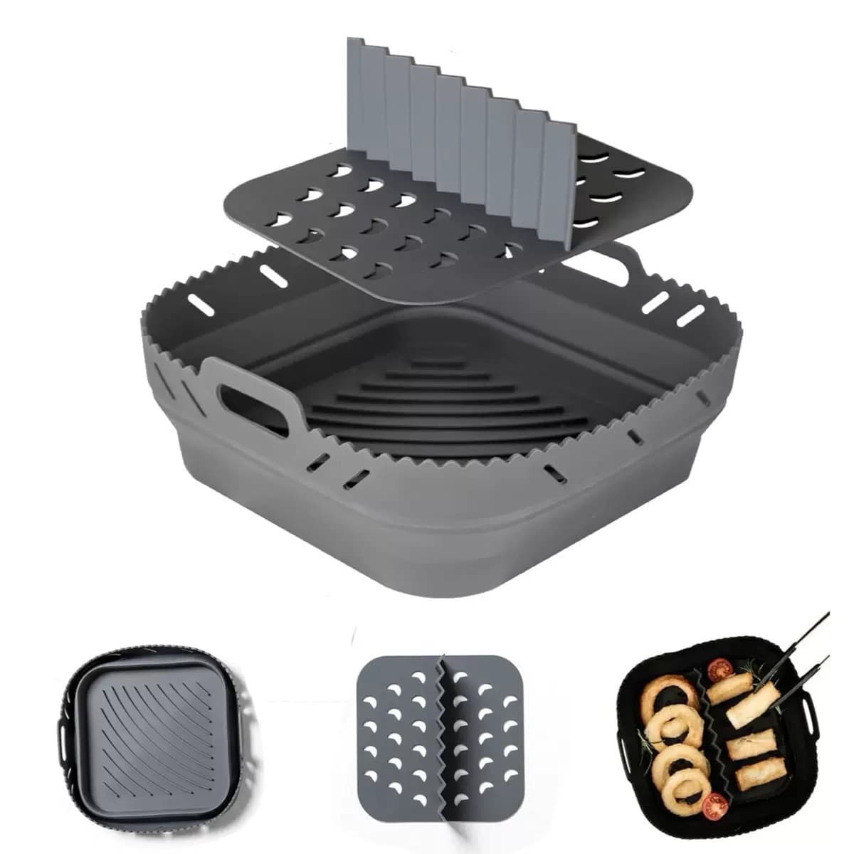 Silicone air fryer baking pan foldable square compartment air fryer liner air fryer liner