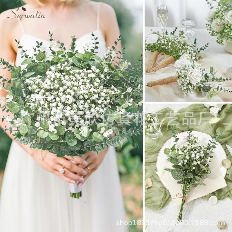 Mixed Artificial Eucalyptus Leaves Flowers Bulk Artificial Eucalyptus Leaves Green Leaves for Wedding DIY Bouquet Flowers 3