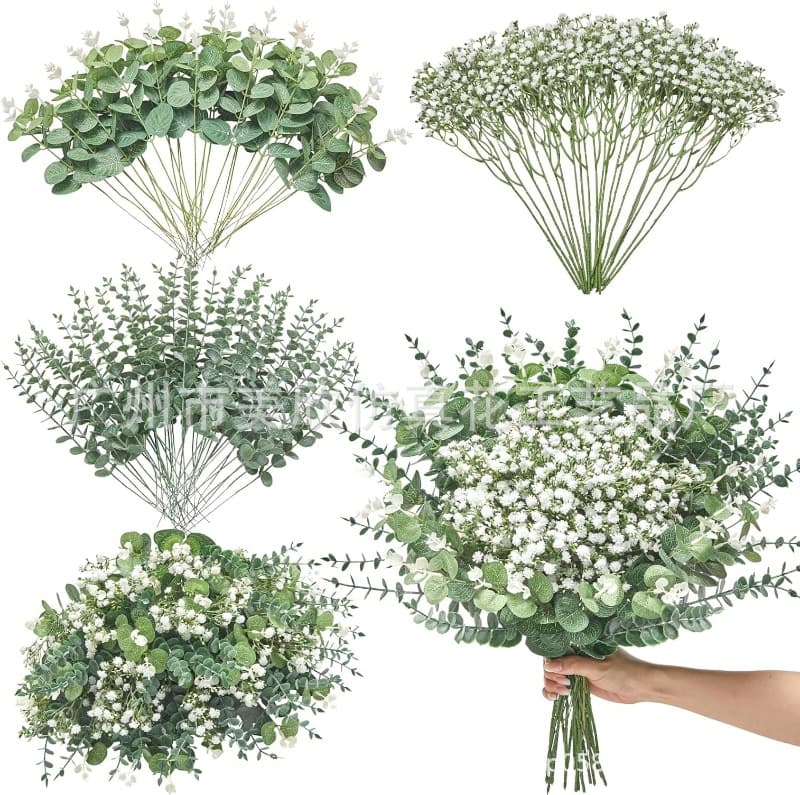 Mixed Artificial Eucalyptus Leaves Flowers Bulk Artificial Eucalyptus Leaves Green Leaves for Wedding DIY Bouquet Flowers 5