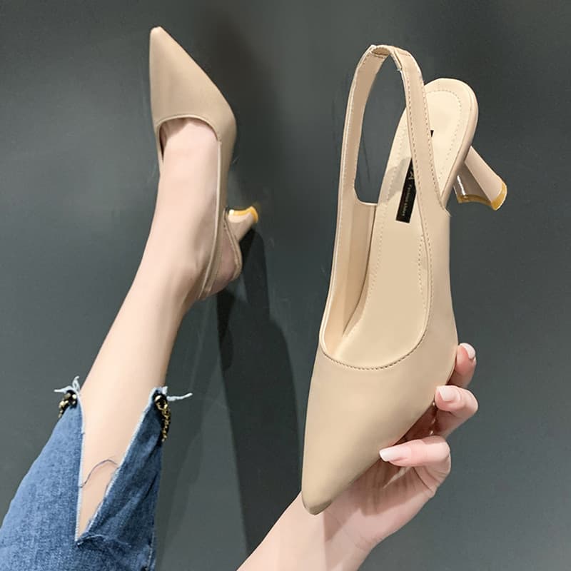 Sandals, retro women's high heels pointed-toe heels, professional shoes, closed toe, Collection Year 2025, french style, wide stable heel, open heel 2