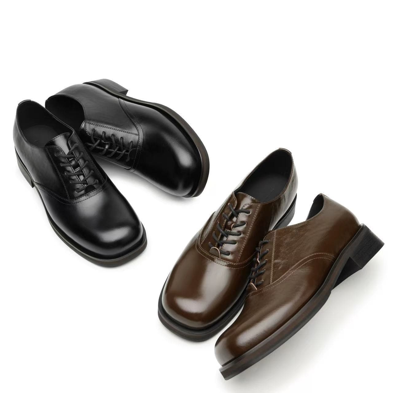 Black brown exclusive retro shoes square toe for men and women for work and office 2