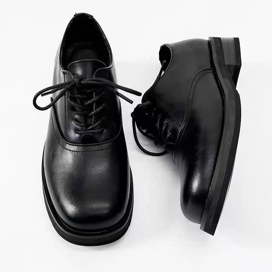 Black brown exclusive retro shoes square toe for men and women for work and office 5