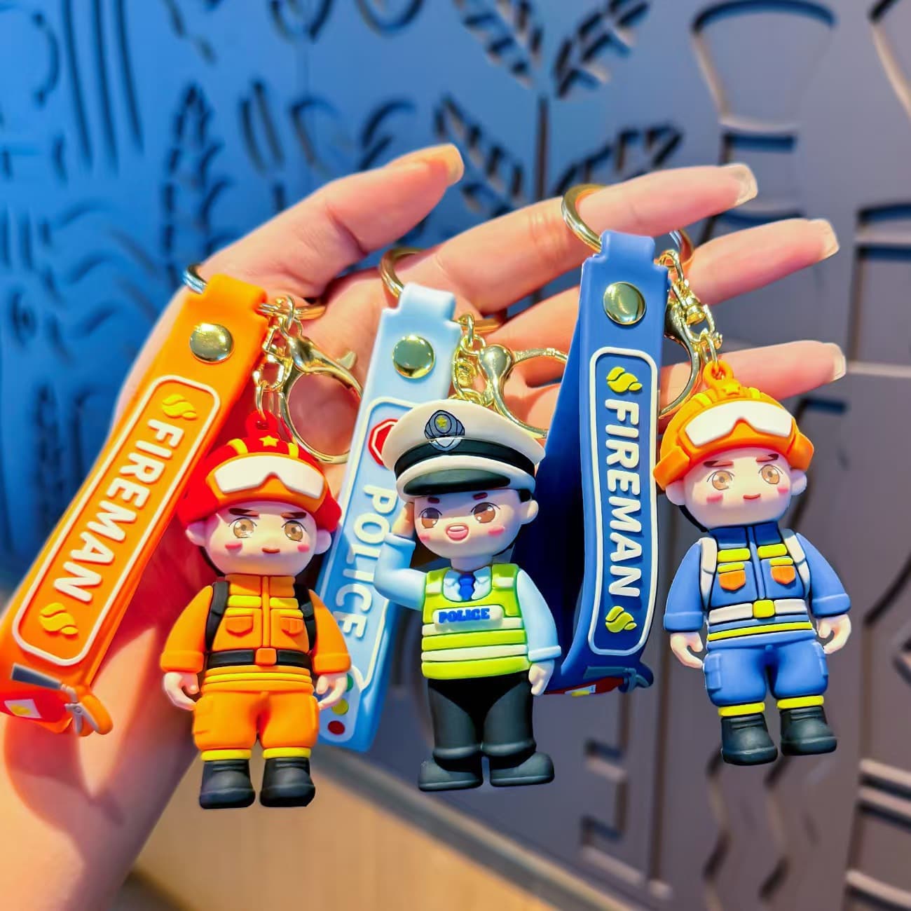 Cartoon keychain, doll, bag, police, with little bears, Birthday gift