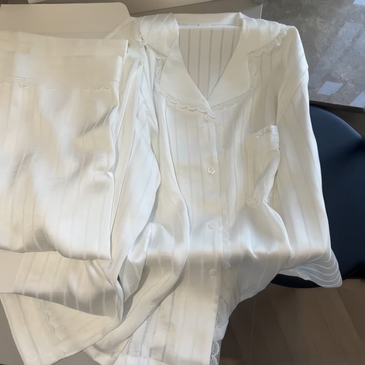 Silk autumn demi-season pijama, long-sleeve, lace trousers, set, high-quality style 4