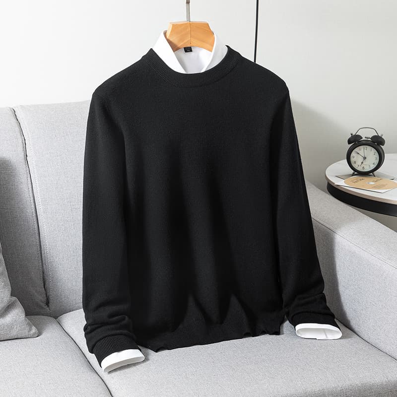 Solid knitted woolen demi-season keep warm base body-friendly sweater with a round collar, increased thickness 2