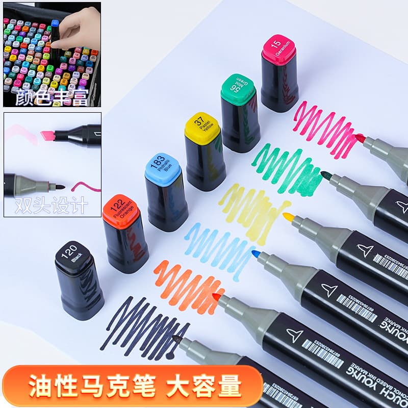 Marker, rollerball pen, brush, watercolour, crayons, quick dry oil, hand painting 2