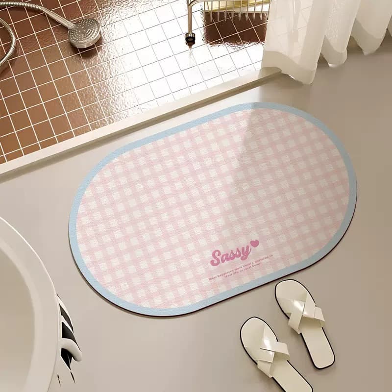 Small fresh plaid floor mat diatom mud bathroom bathroom non-slip quick-drying door mat household dopamine carpet