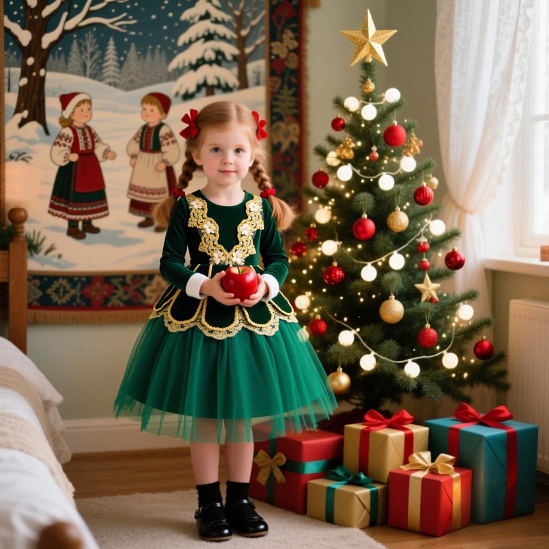 (Cross-border trading), lace small princess costume, velvet Christmas long-sleeve, dress up