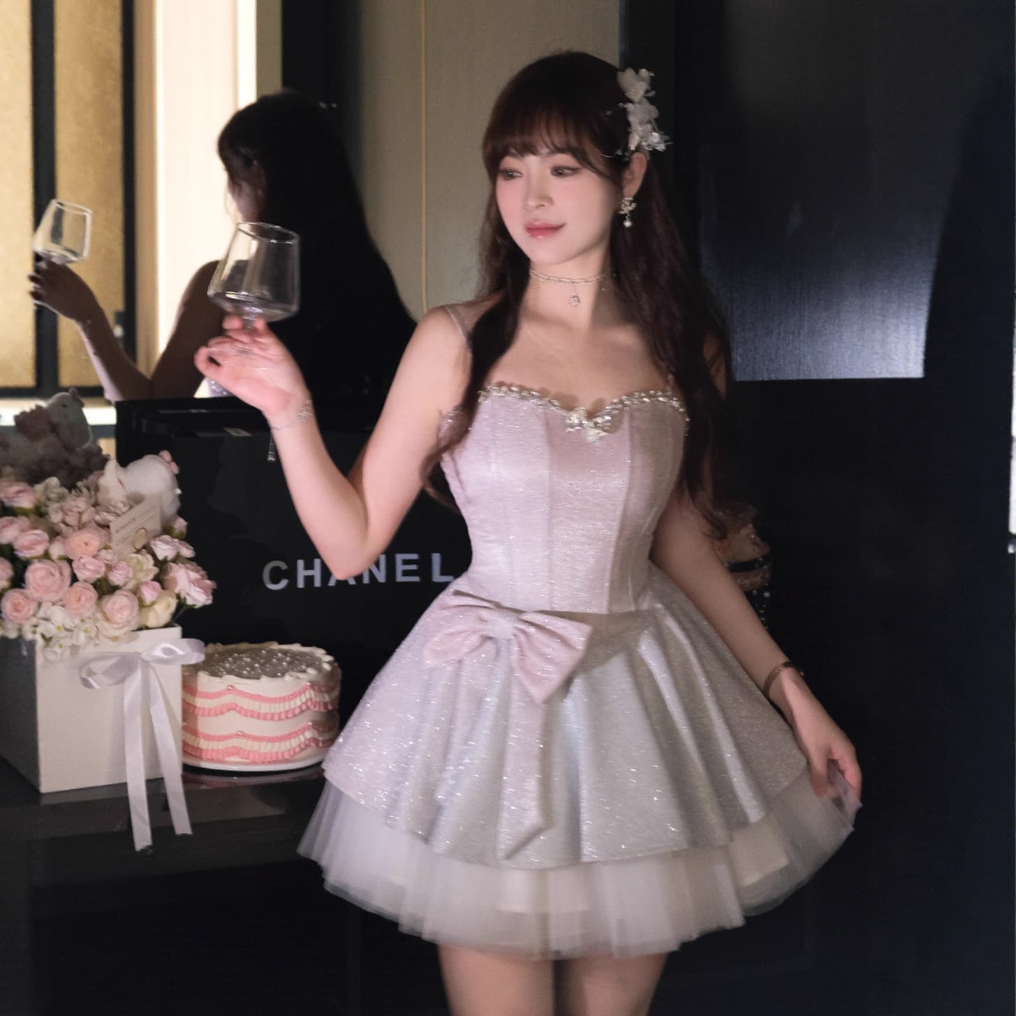 Short elite evening dress, french style, lifting effect, gradient, graduation party 3