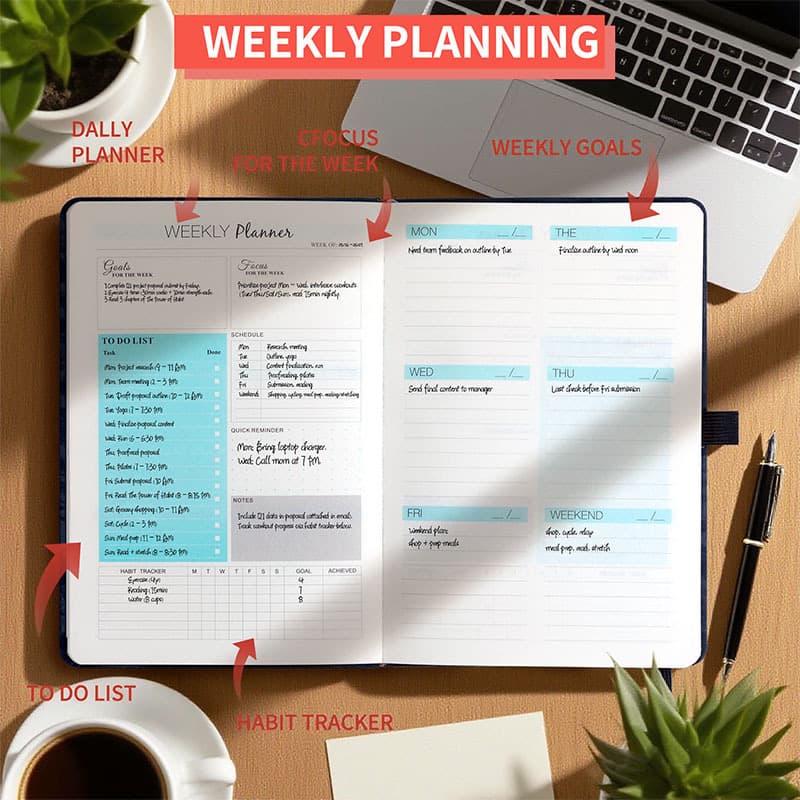 Cross-border A5 strapped planner in English weekly planner notebook Planner planner business cash budget notebook 2