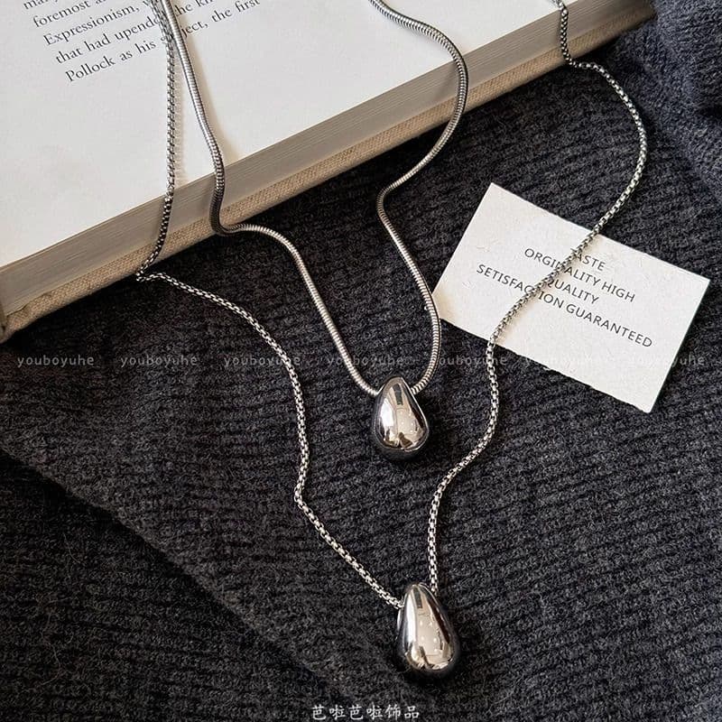 Minimalistic pendant drop-shaped, demi-season necklace, long sweatshirt, universal sweater, accessory, light luxury style, high-quality style 2