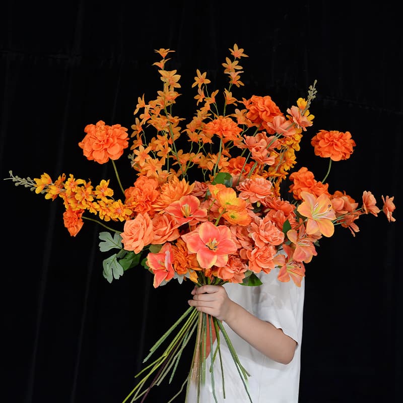Orange simulated flowers orange autumn outdoor wedding home wedding hall fake flowers silk flowers wholesale bright orange 2