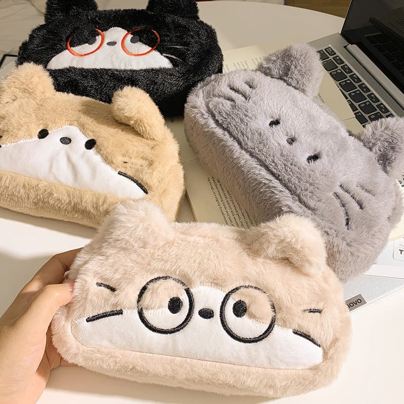 Cute glasses, plush capacious pencil case, school storage bag, kitten, Birthday gift 4
