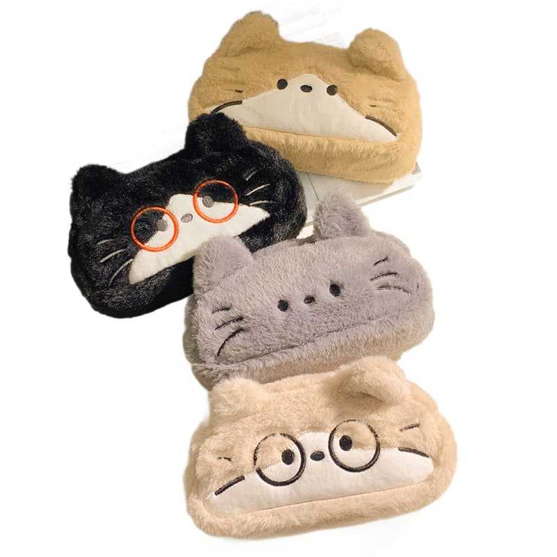 Cute glasses, plush capacious pencil case, school storage bag, kitten, Birthday gift 5