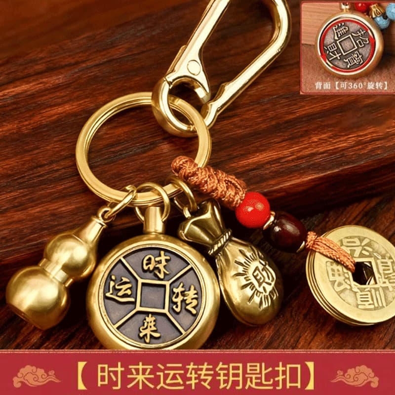 Brass keychain, car keys, bag for keys with zipper, for luck