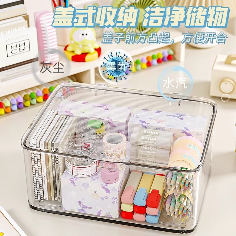 Transparent storage box desktop acrylic flip-top desktop cosmetics dust-proof storage box snacks and miscellaneous organizing box 3
