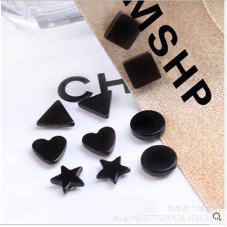 Black men's magnet earrings without piercing, magnetic stone earrings, Korean style girls' fake ear clips, simple geometric earrings