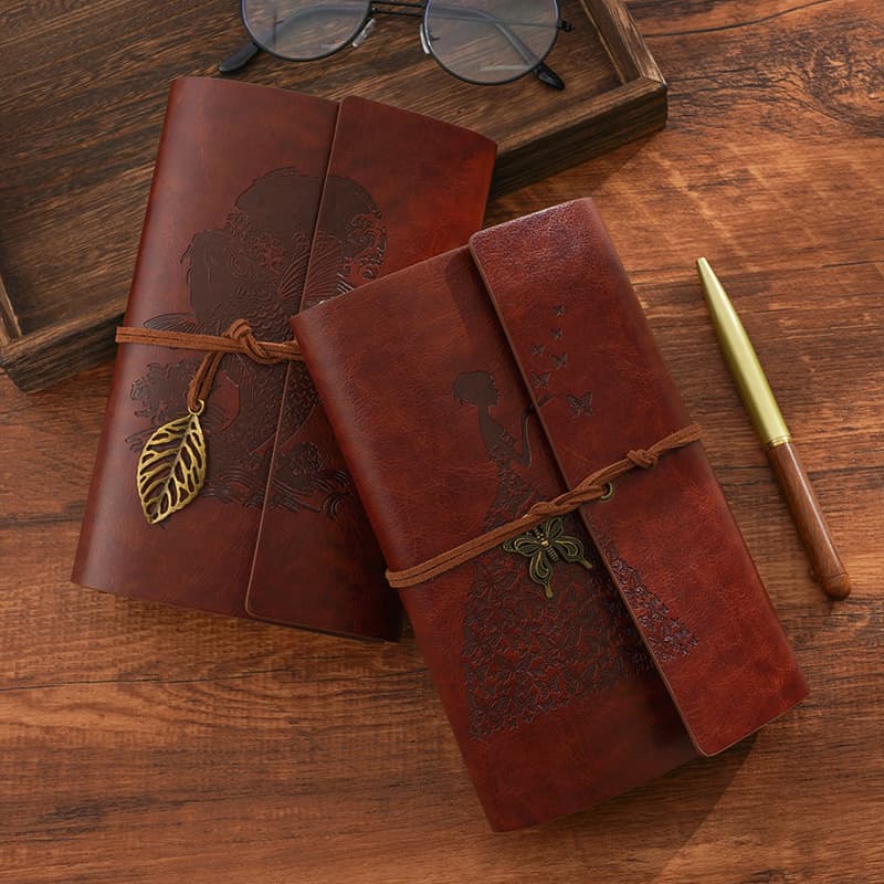 Retro notebook leaf strap notebook a6 imitation leather loose-leaf plan check-in travel notebook creative diary