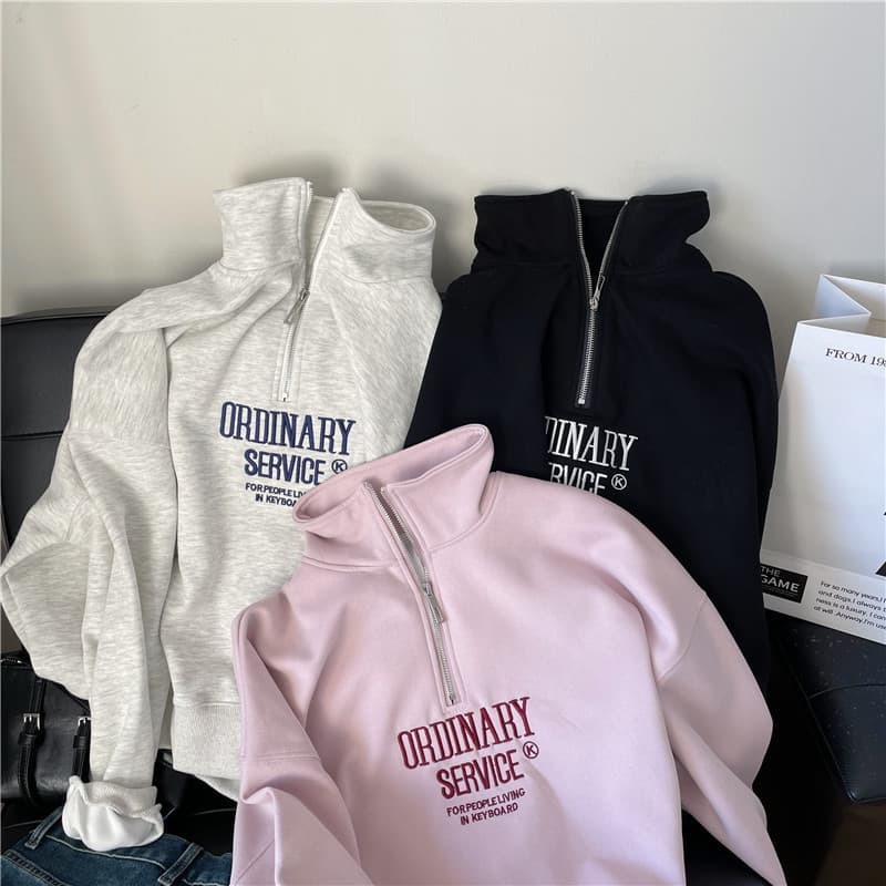 Korean exquisite embroidered half-zip pullover sweatshirt 2025 spring and autumn new product stand collar women's style simple temperament