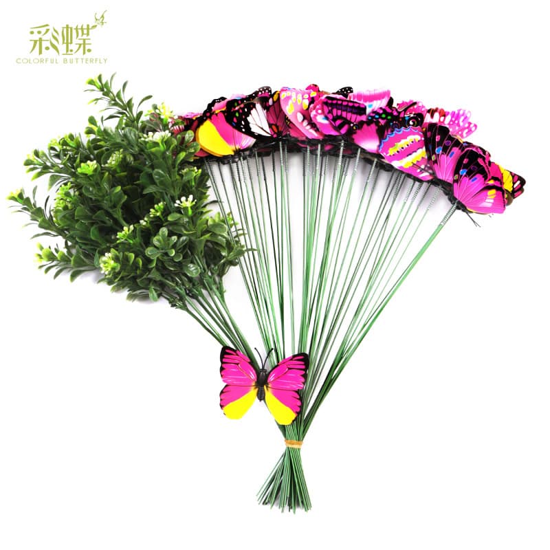 Double -layer color simulation butterfly inserting pole 6 color optional vase flower pots garden decorative supplies garden butterfly