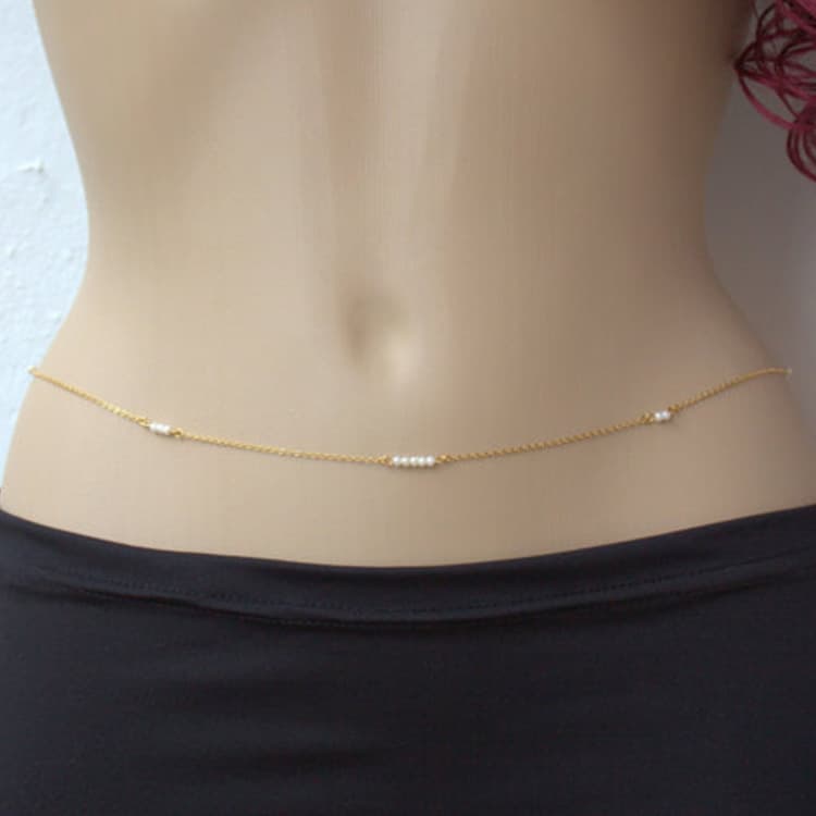 Bohemian new simple temperament imitation pearl belly waist chain ladies beach bikini waist chain