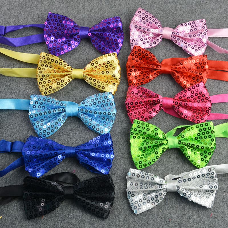 Direct supply wholesale sequin solid color bow decoration children's stage performance graduation illuminated bow tie dress