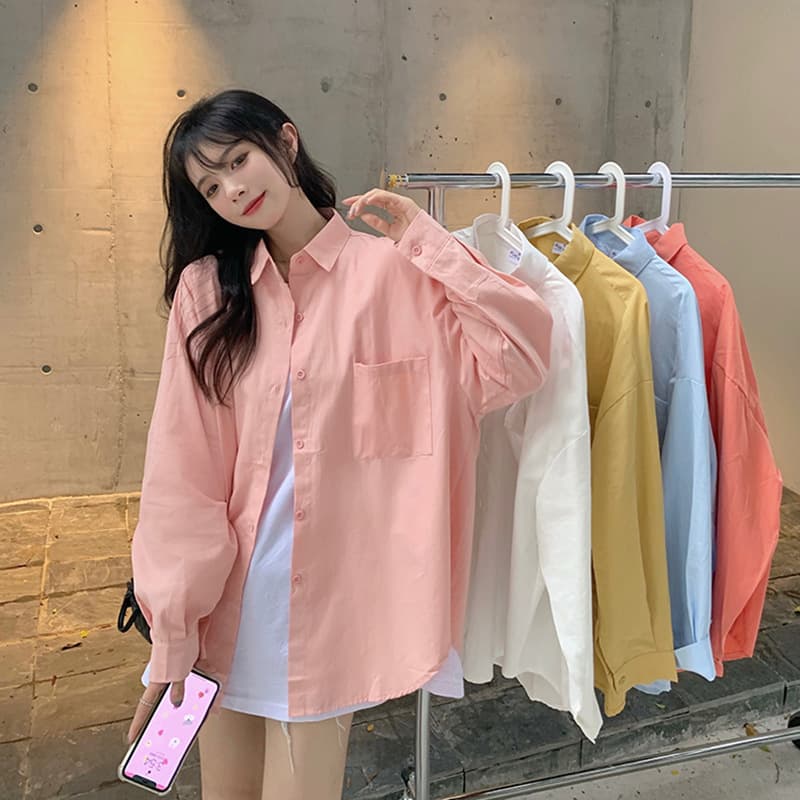 Fuchsia autumn shirt, long-sleeve, jacket, oversize, for teenagers