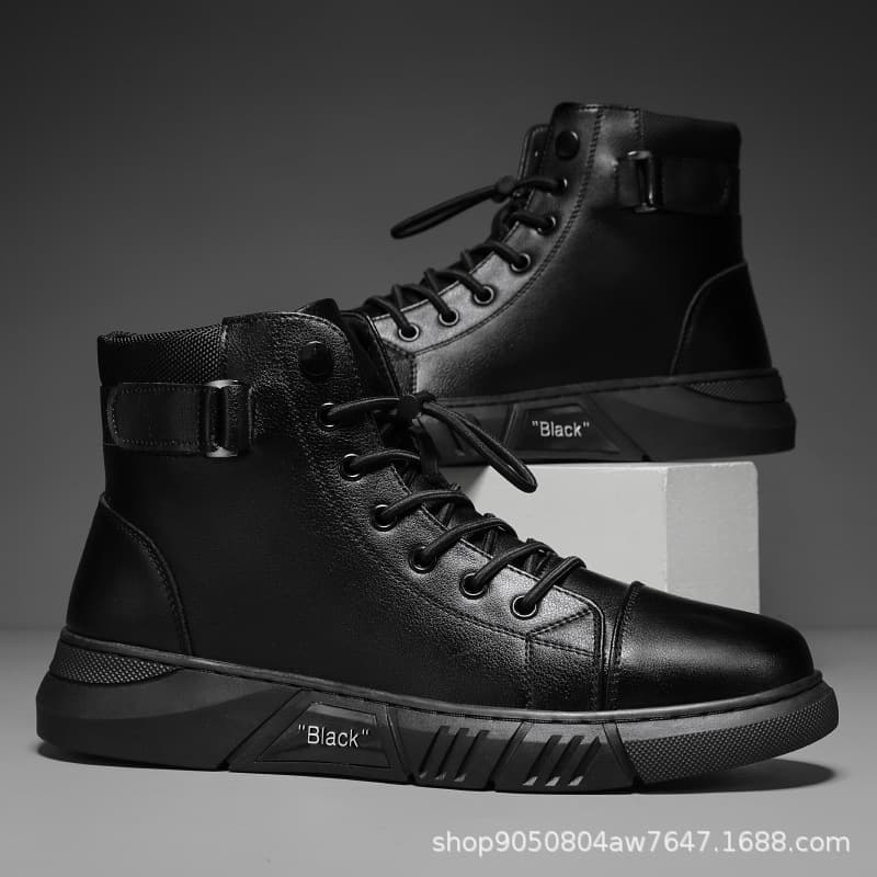 Trendy Martin boots men's high-top men's casual leather boots cross-border 2022 hot style large size British men's boots plus velvet to keep warm