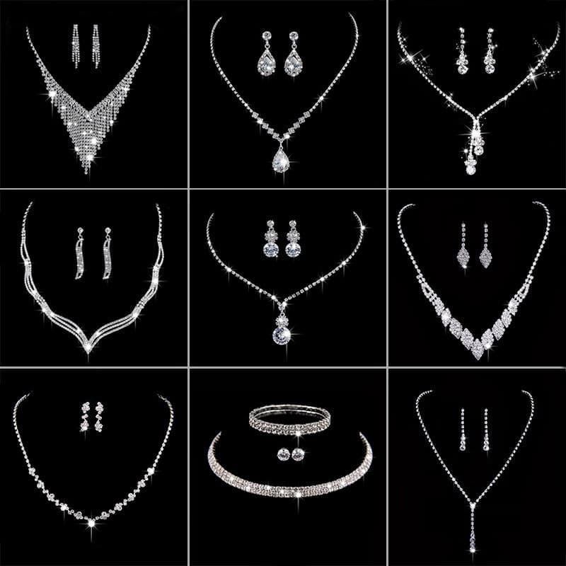 Metal chain, necklace for bride, earrings with tassels, accessory, jewelry