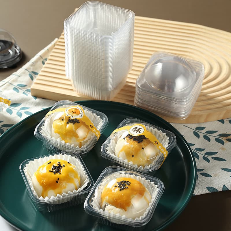 Thickened transparent lid with egg yolk cake bottom support 63g75g80 grams of moon cake fart peach Xuemei coffin cobbly plastic packaging box