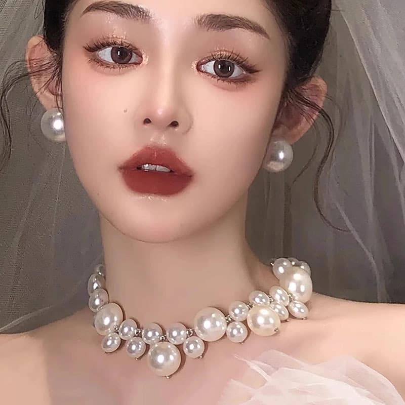 Retro necklace for bride from pearl, universal chain for key bag , accessory, light luxury style, high-quality style, wedding accessories
