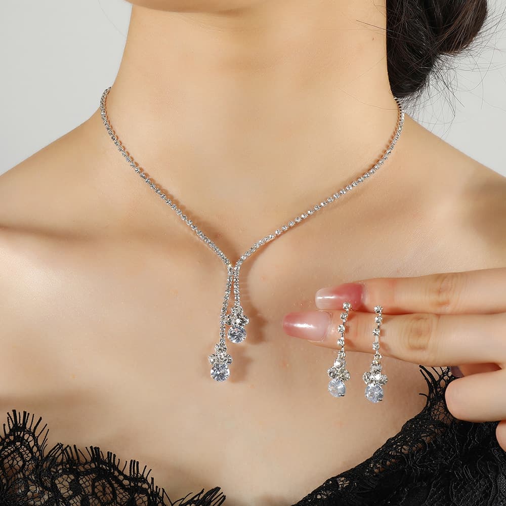 Design necklace with zircon, accessory for bride, set, earrings, chain for key bag , flowered, trend of season, diamond encrusted