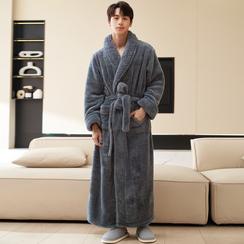 Men's coral velvet fleece demi-season long bathrobe, plus size, increased thickness, maxi length