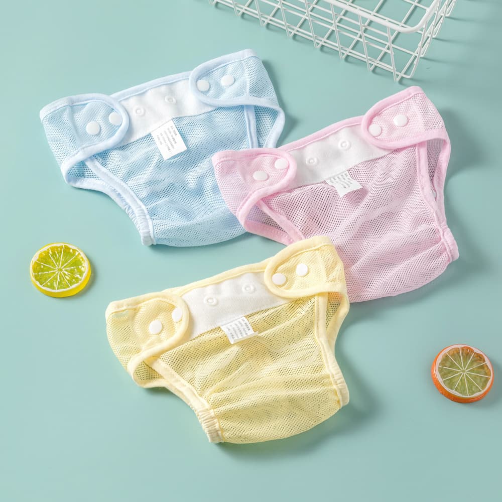 Children's breathable trousers, summer thin diaper, washable, clips included