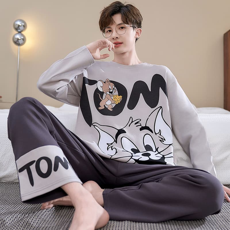 Demi-season pijama, cotton cartoon autumn long-sleeve, thin set for students, for teenagers, for secondary school