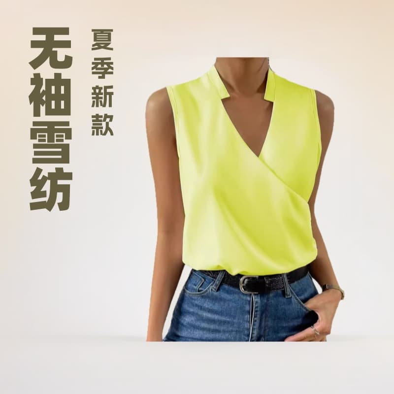 (Cross-border trading), shiffon shirt sleevless, V-neckline, European style, french style