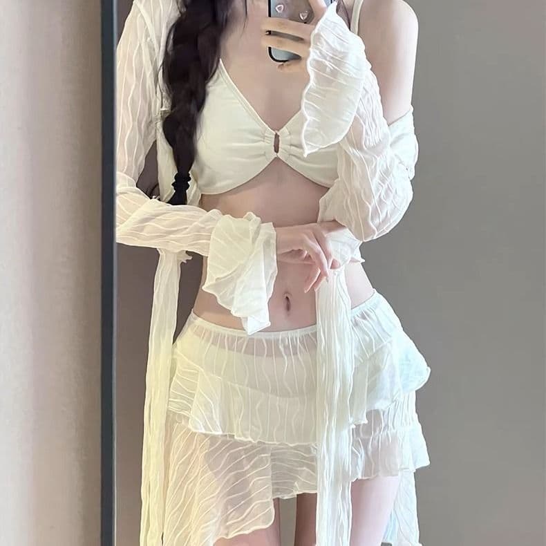 Swimwear, split long-sleeve, set, sexy push up bra, 4 piece set