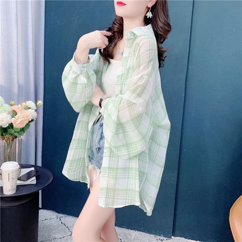 Thin long summer shirt, breathable cardigan, sun protection, mid-length, oversize