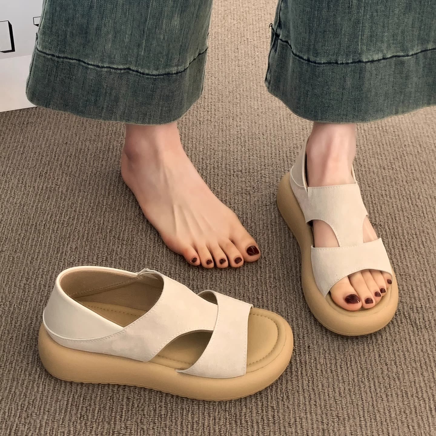 Summer sandals, slippers for pregnant, suitable with a skirt, soft sole