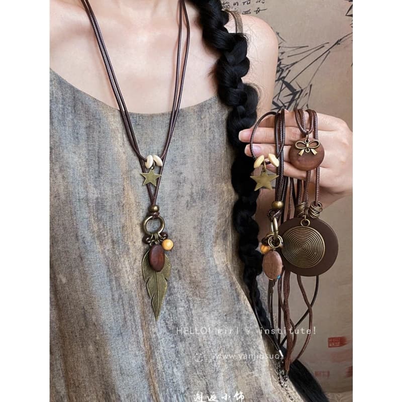 Retro ethnic necklace, long sweater, accessory, 2025 years, Chinese style, ethnic style