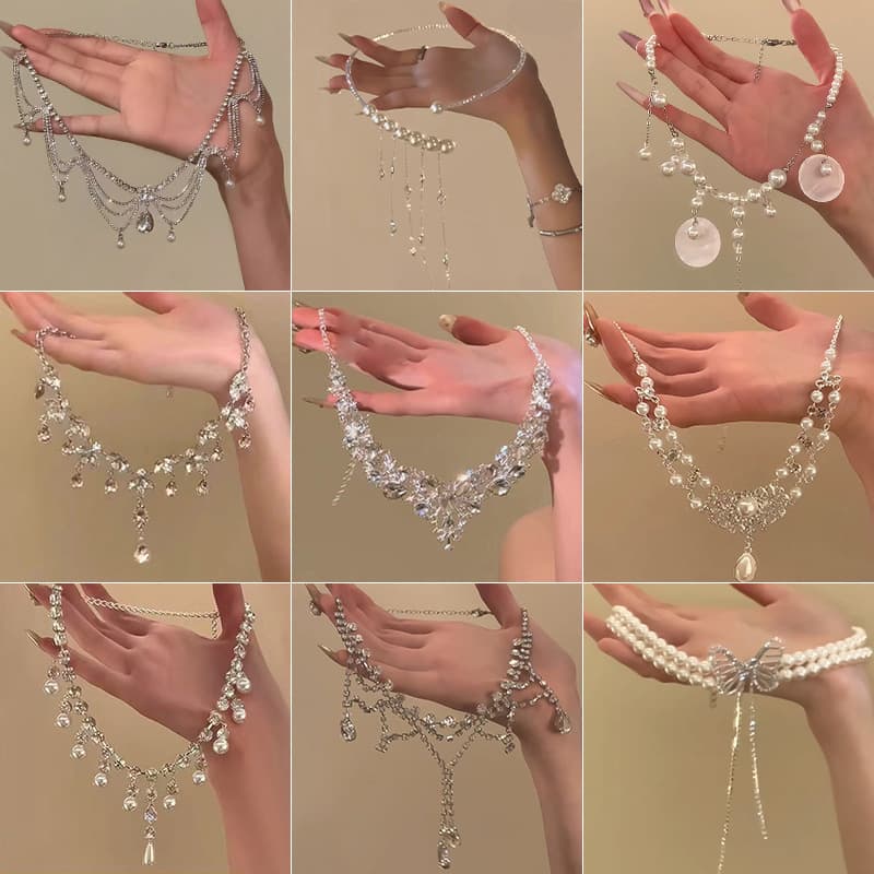 Necklace for bride with zircon, fashionable set, design chain for key bag , light luxury style, Birthday gift, high-quality style