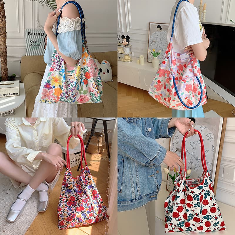 Summer capacious one-shoulder bag, fresh shopping bag, underarm bag, drawstring