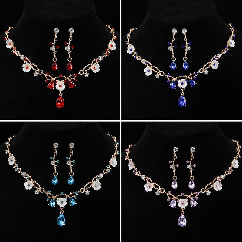 (Cross-border trading), metal necklace for bride, earrings, jewelry, wedding dress, accessory, flowered, light luxury style